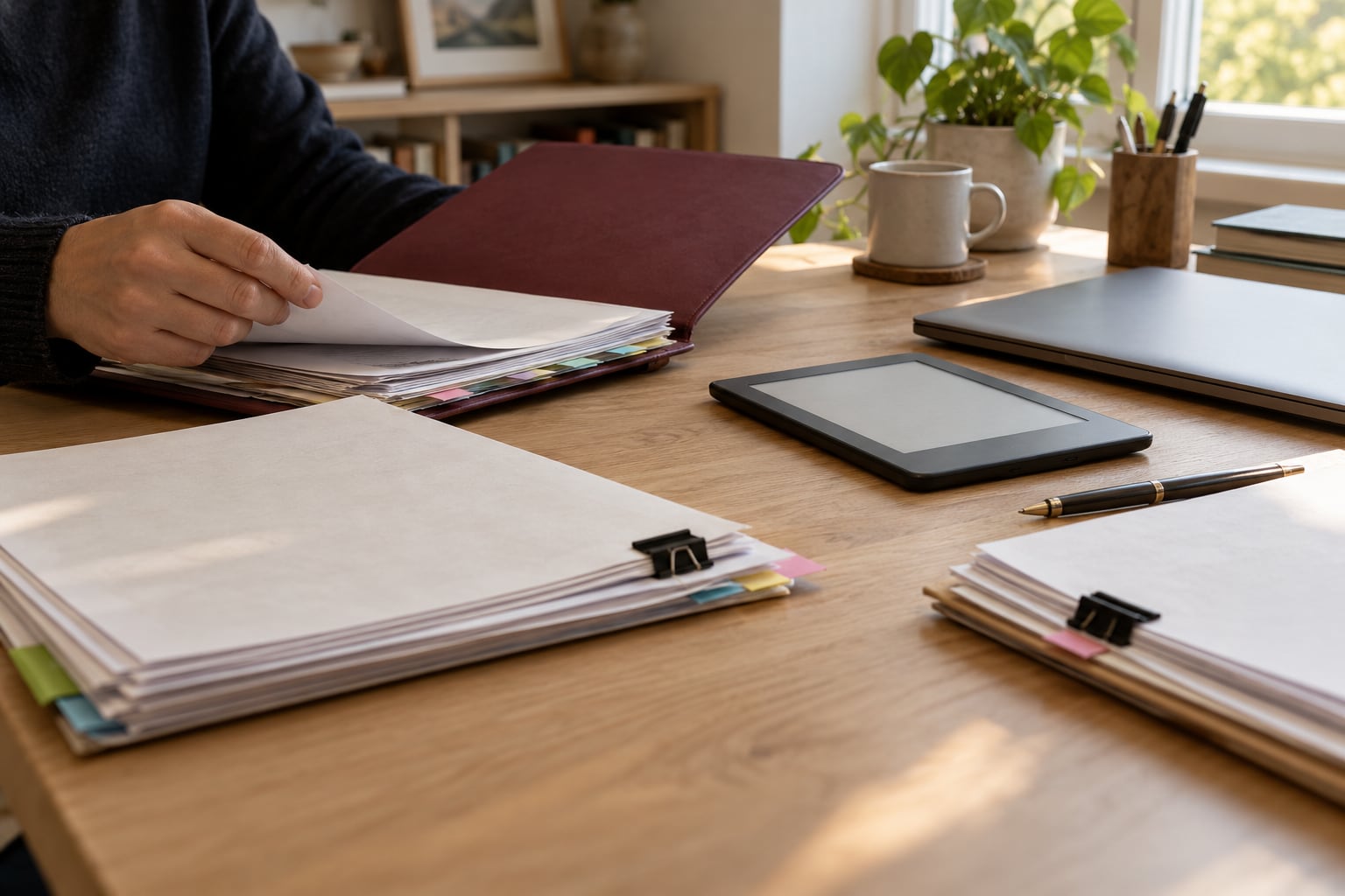 Sorting documents with folders and an e-reader