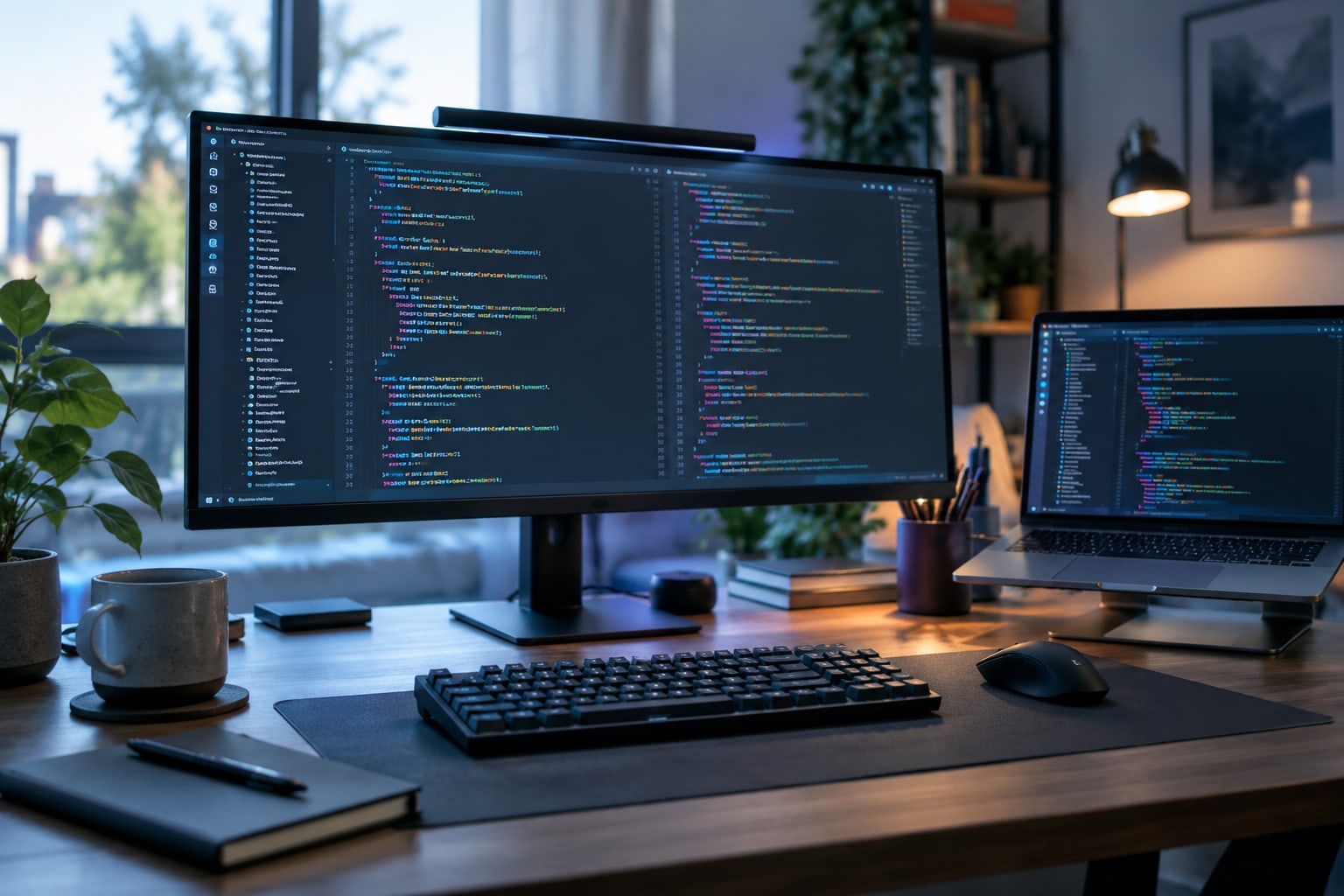 Development workstation with a code screen