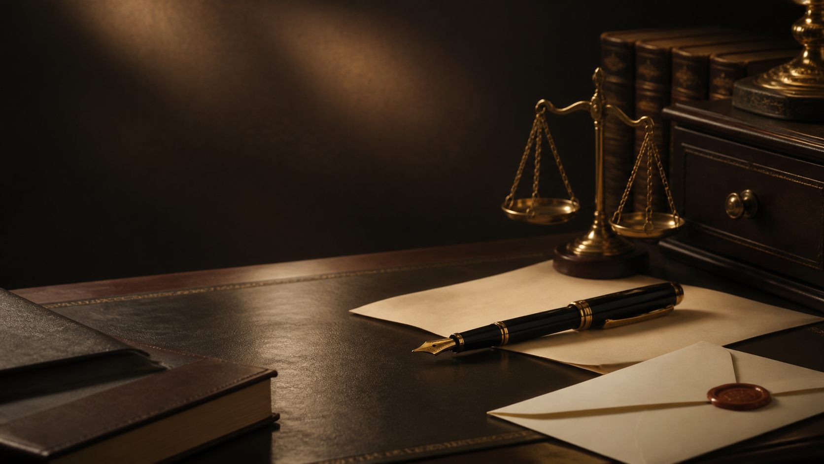 A desk with documents illustrating legal information.