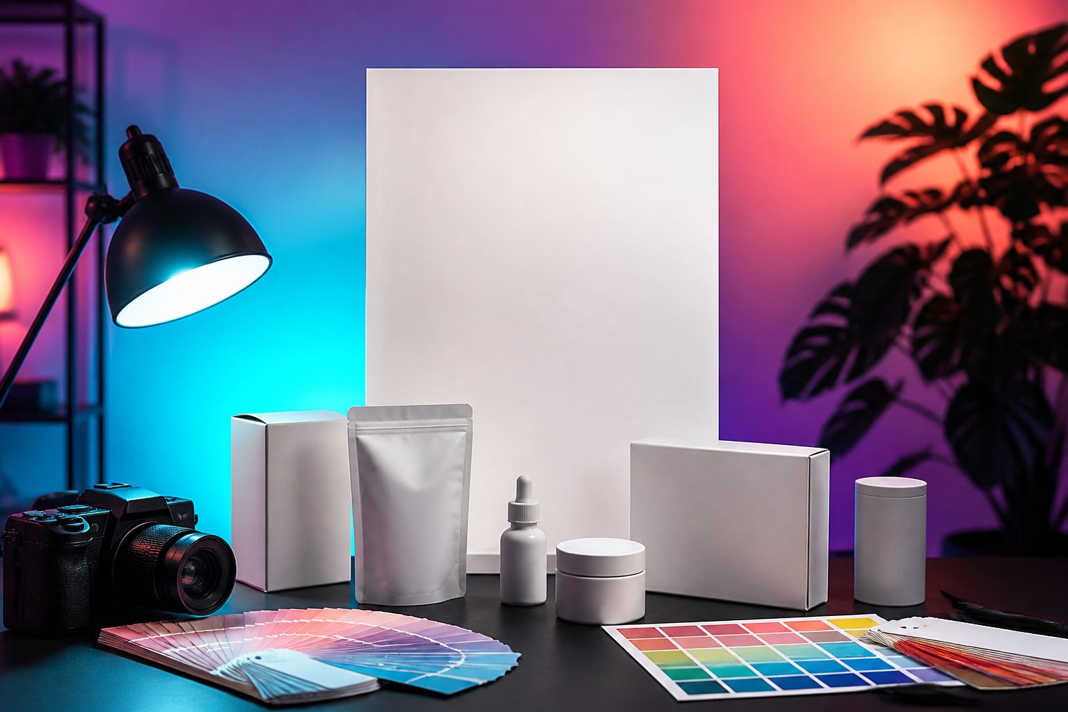 A brand studio with creative samples and mock-ups.