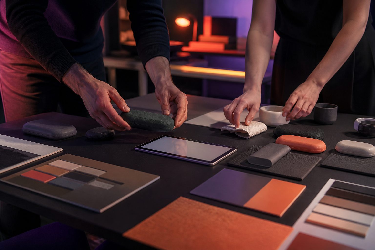 A product workshop with prototypes and samples.