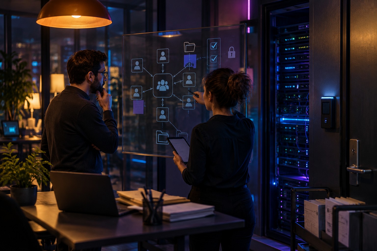 Reviewing permissions and systems in an IT environment.