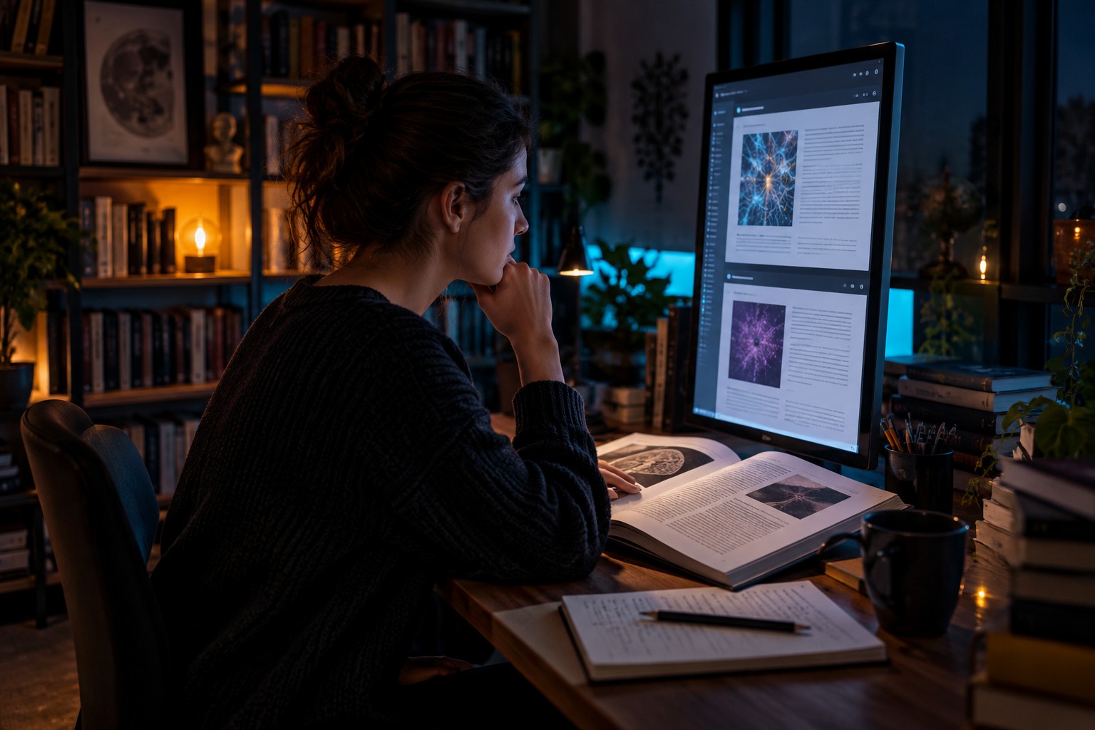 Recherche et contrôle de documents dans une bibliothèque nocturne.